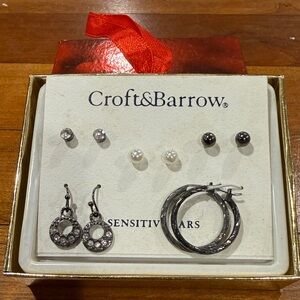 croft & barrow Silver-Tone Earring Set with Black and White Studs